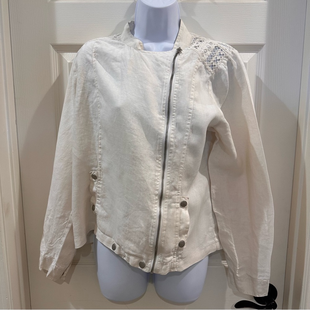 Johnny Was 4 Love And Liberty Linen Moto Jacket Size Large - Picture 2 of 9